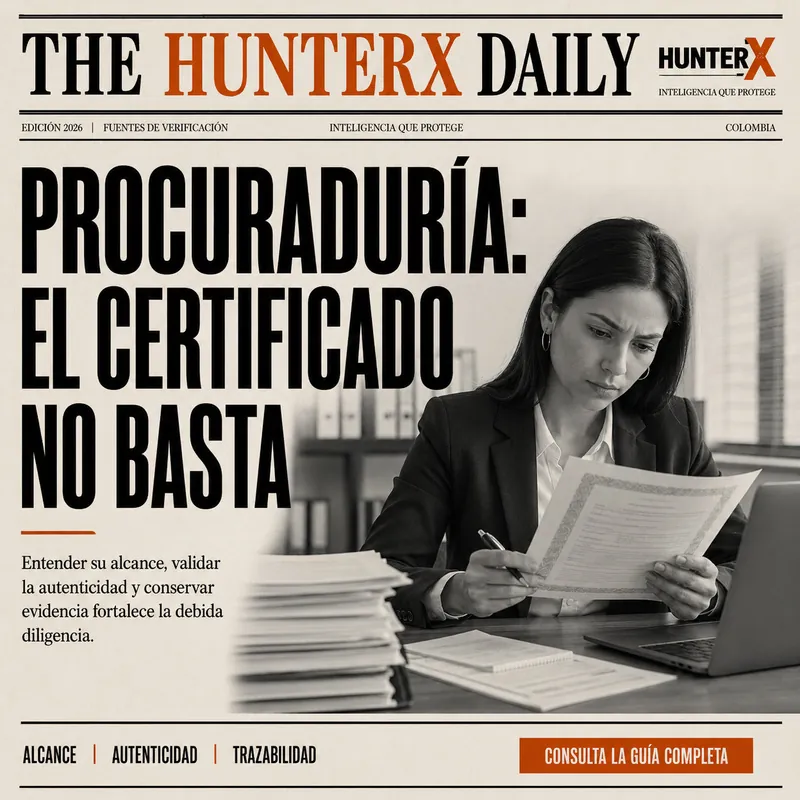 Profesional de Recursos Humanos revisando un certificado de antecedentes de la Procuraduría